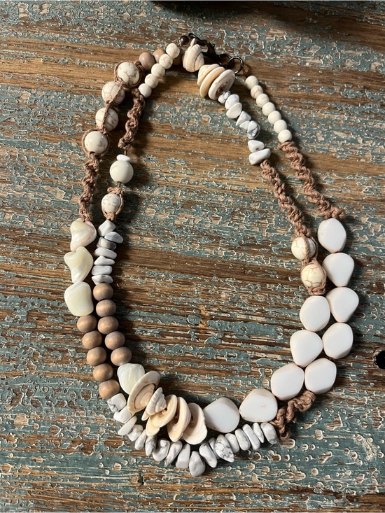 Jewelry - Handcrafted Neutral Multi-Strand Beaded Beach Necklace - White/Cream